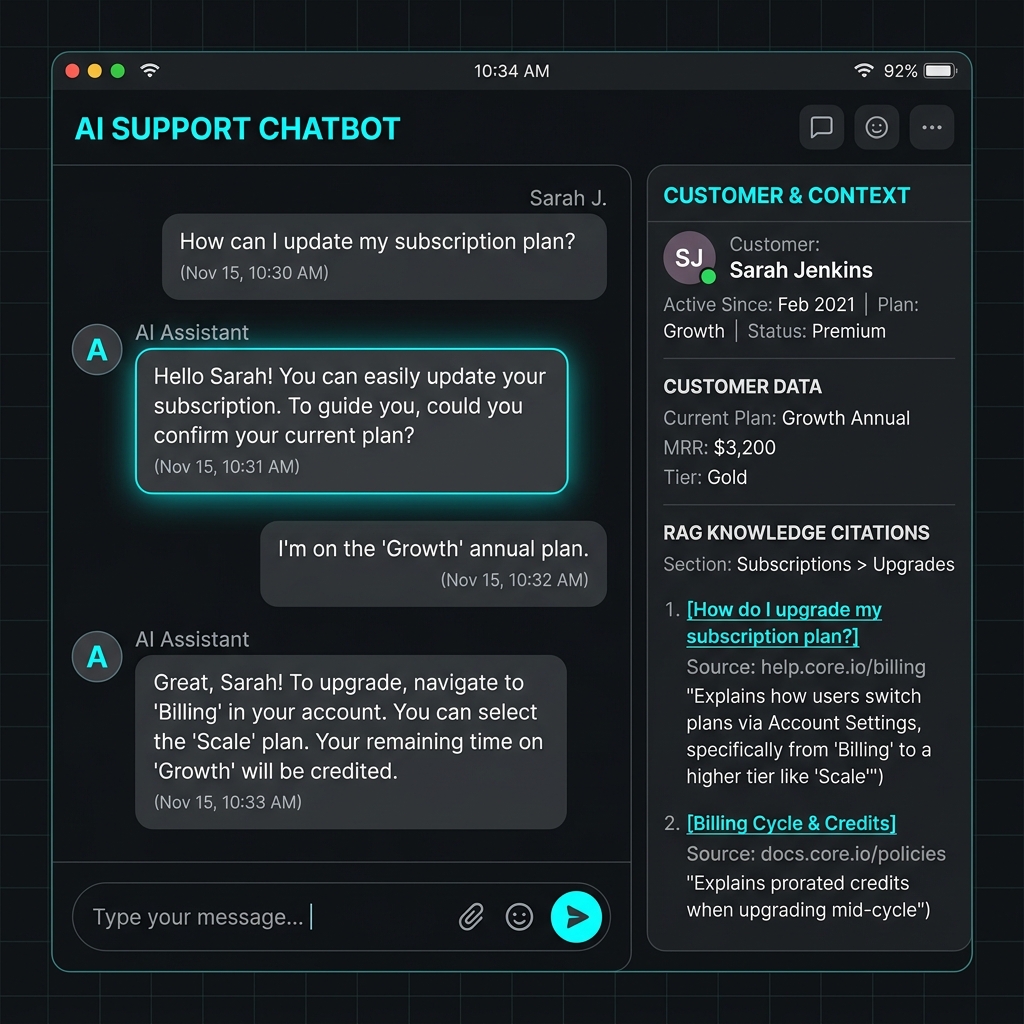 Enterprise AI Support Agent Primary UI